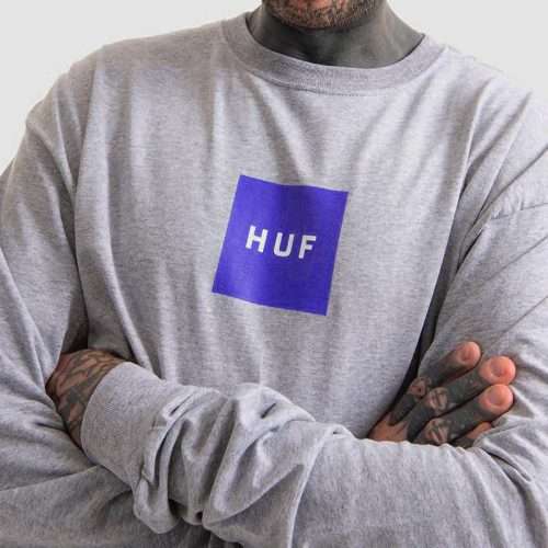 POLERA HUF ESSENTIALS BOX LOGO L/S Tee grey